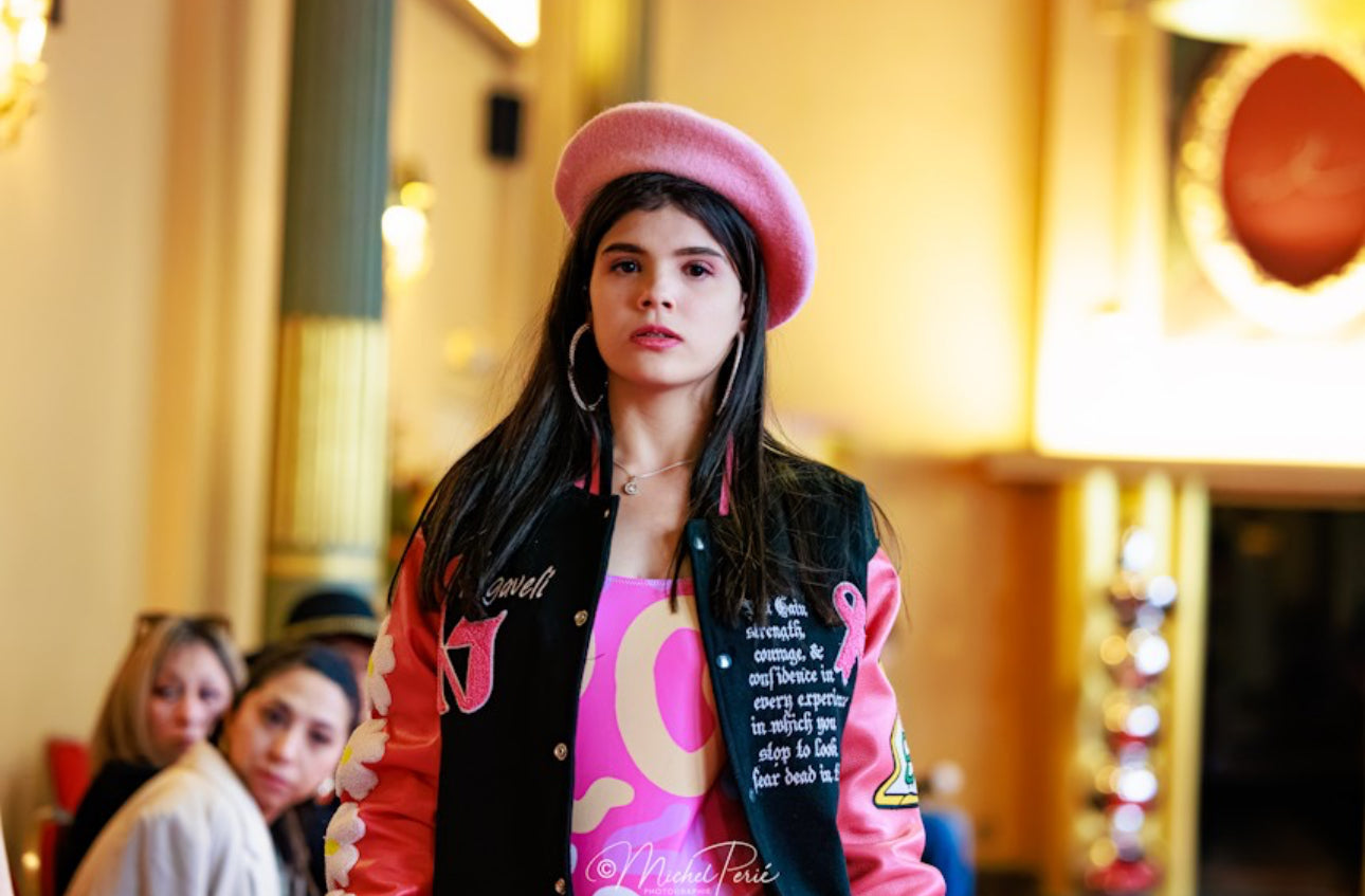 Black and Pink Cancer Awareness Varsity Jacket