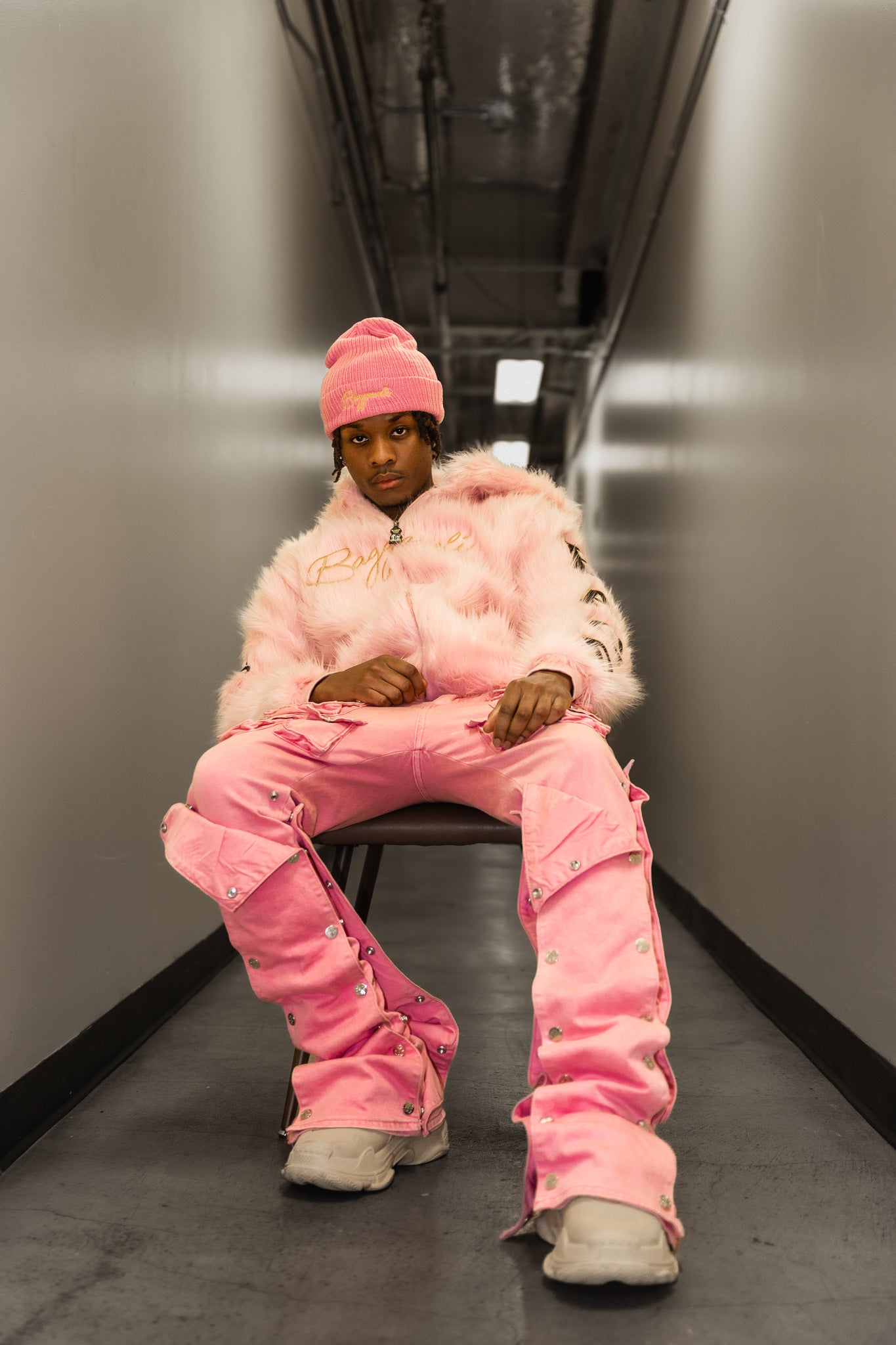 Baggaveli pink fur full zip hoodie
